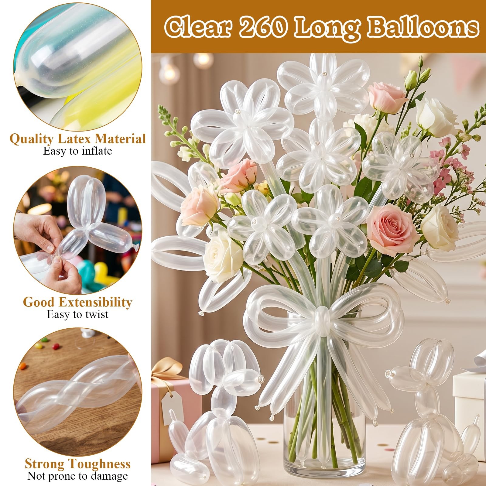 20 Pcs Large Balloon Arch Clips and 100 Pcs 260 Long Balloons, 3.5 Inch Plast…