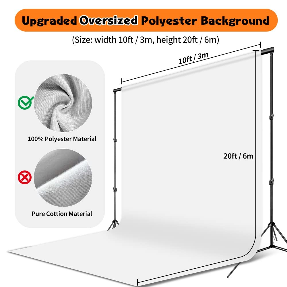 White Backdrop for Photoshoot, 10×20 ft Large Photo Backdrop Curtain for Phot…