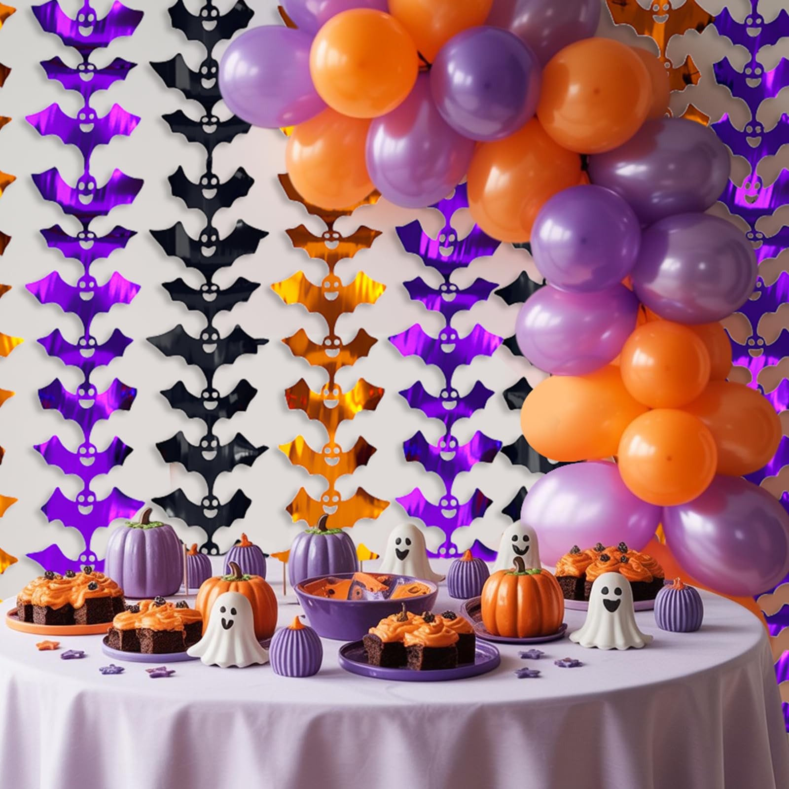 Foil Fringe Curtains Black Orange Purple, 2 Pack Metallic Tinsel Foil Curtain…