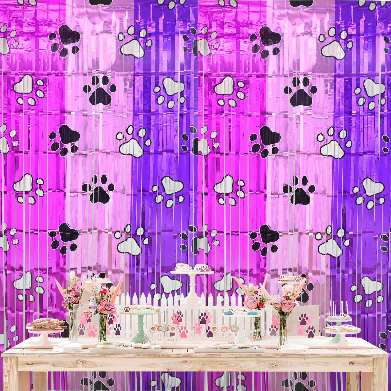 Pink Paw Birthday Decorations, 2 Pack Pink and Light Purple Birthday Party Su…