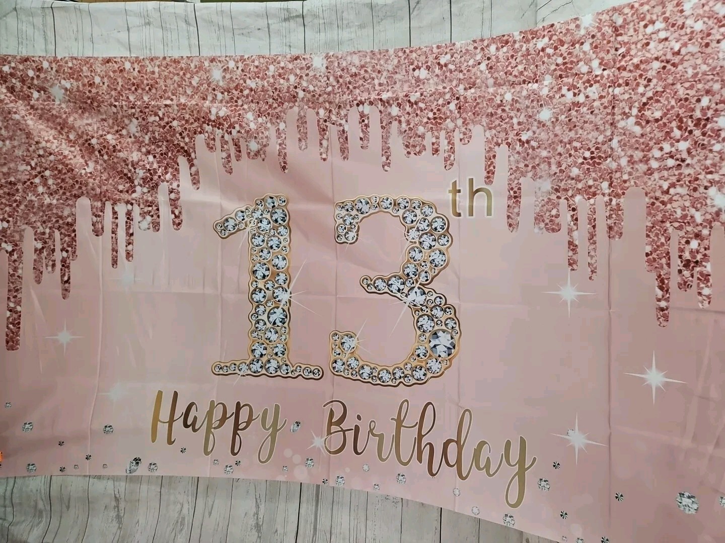 Happy 13th Birthday Banner Backdrop Decorations for Girls 43″x6′