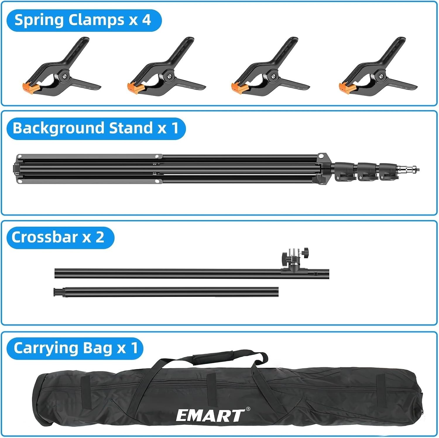 Lightweight 8.5ft Backdrop Stand with 4 Spring Clamps – Easy Set Up & Transport
