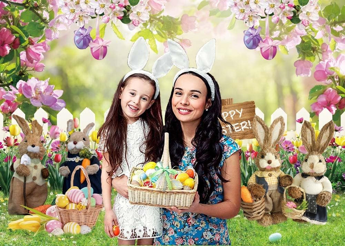 Spring Easter Photography Backdrop 7X5Ft Easter Rabbit Garden Colorful Eggs