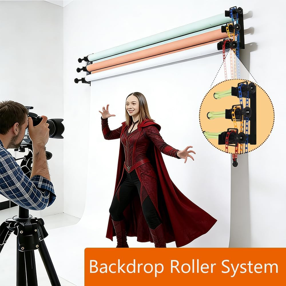 Photography Backdrop Wall Mount 3 Roller Support System,Manual Photo Background