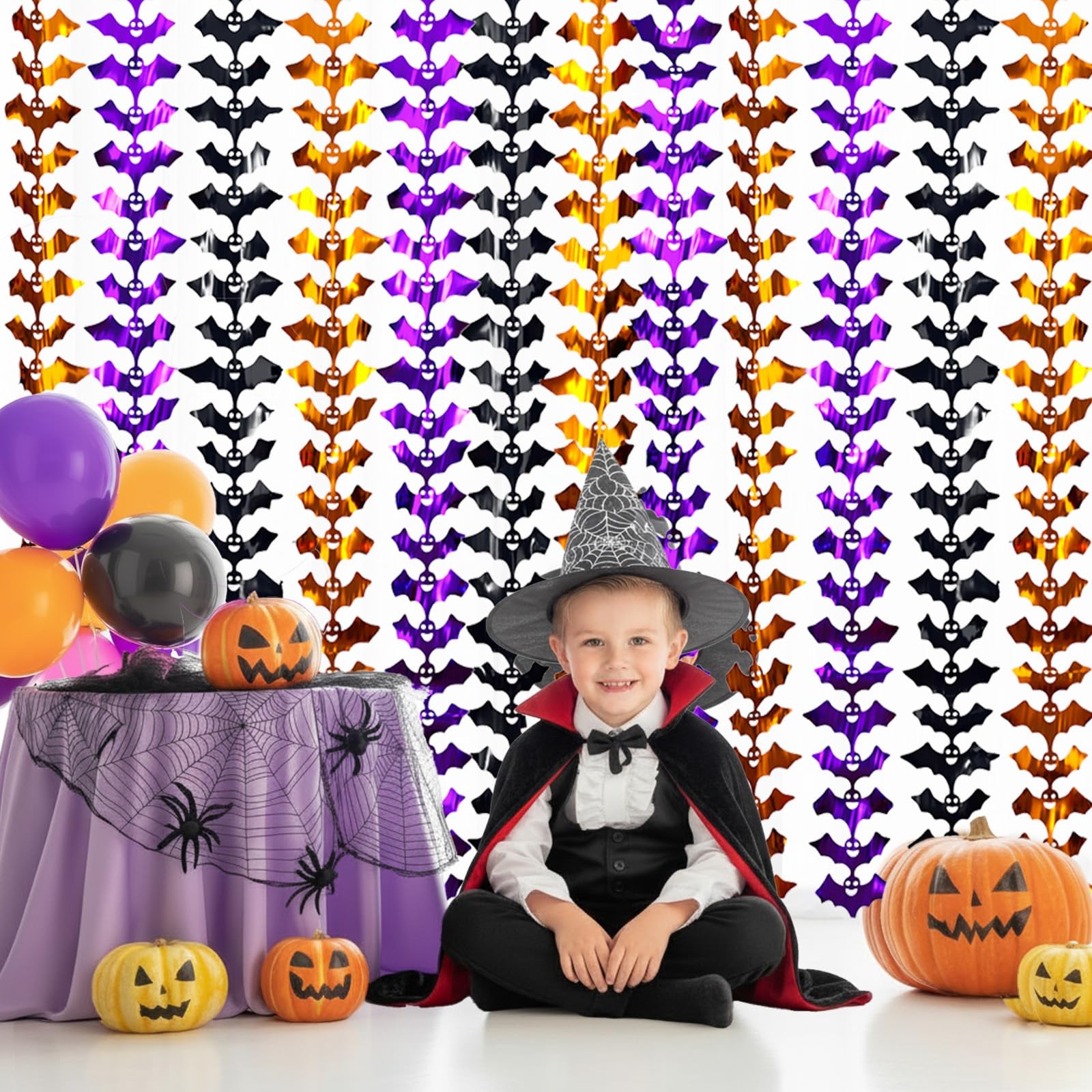 Foil Fringe Curtains Black Orange Purple, 2 Pack Metallic Tinsel Foil Curtain…