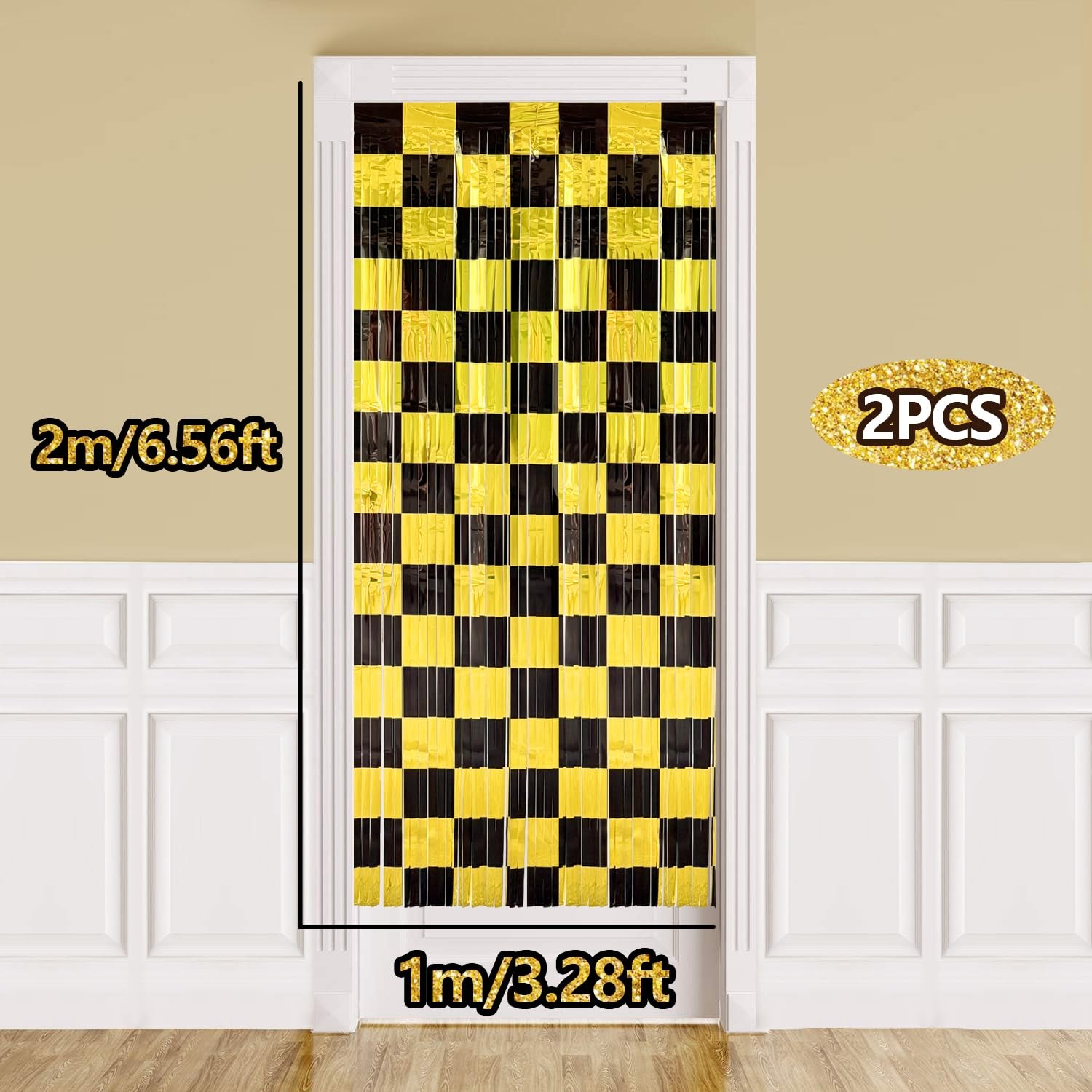 Black and Gold Birthday Party Decorations, 2 Pack Foil Fringe Curtains Stream…