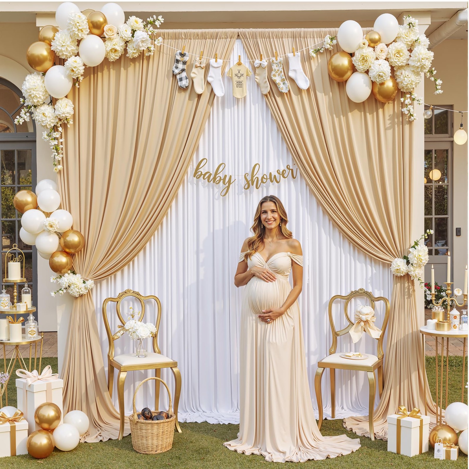 10ft×12ft Champagne Backdrop Curtain for Wedding Parties, 2 Panels Wrinkle Free