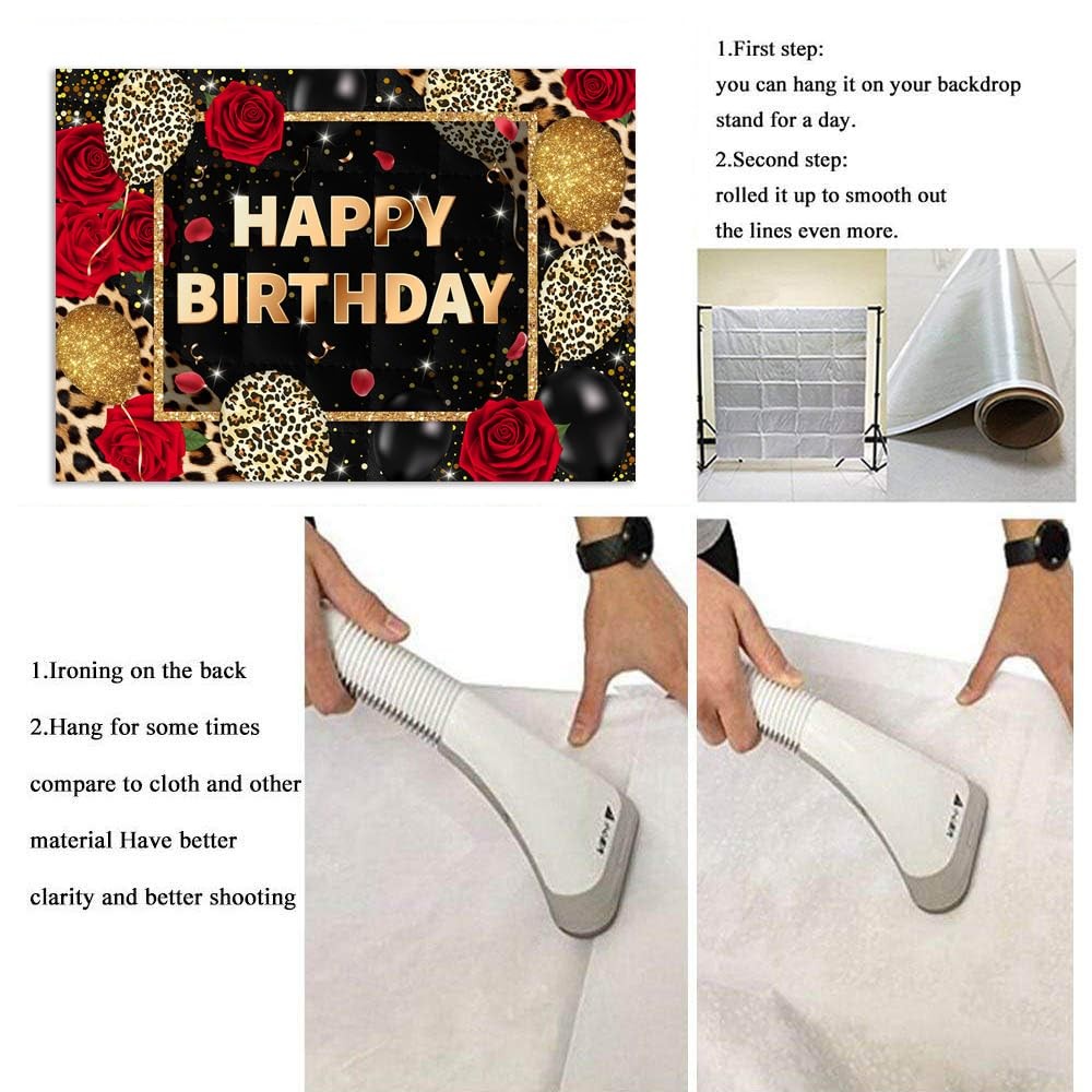 7x5ft Leopard Print Happy Birthday Backdrop Black 7x5ft, red, brown, black