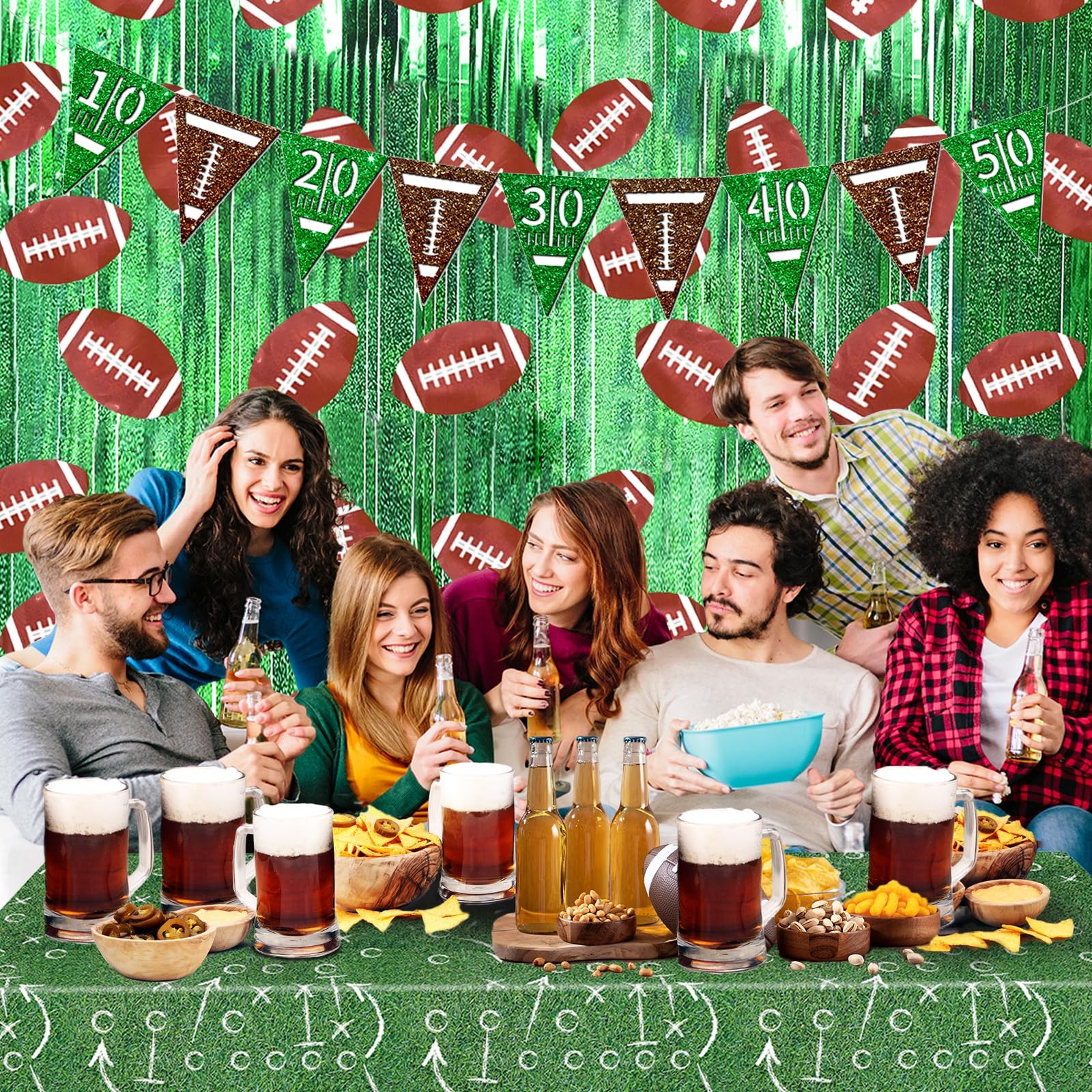 2 PCS Football Party Birthday Decor Foil Fringe Curtain Backdrop Photo Props