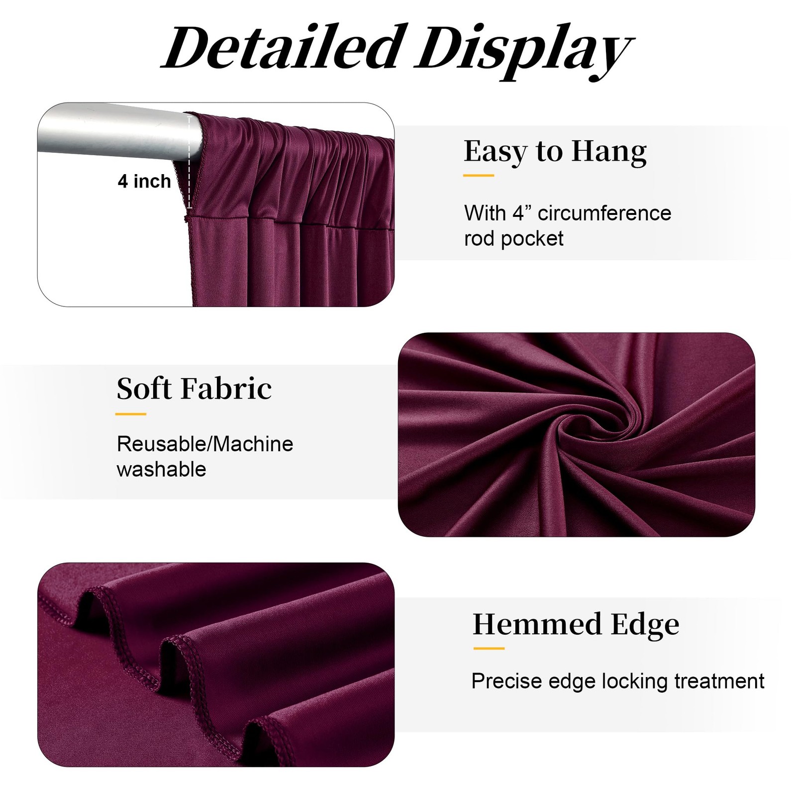 50ft x 12ft Burgundy Backdrop Curtains for 5FT×12FT_10 Panels,