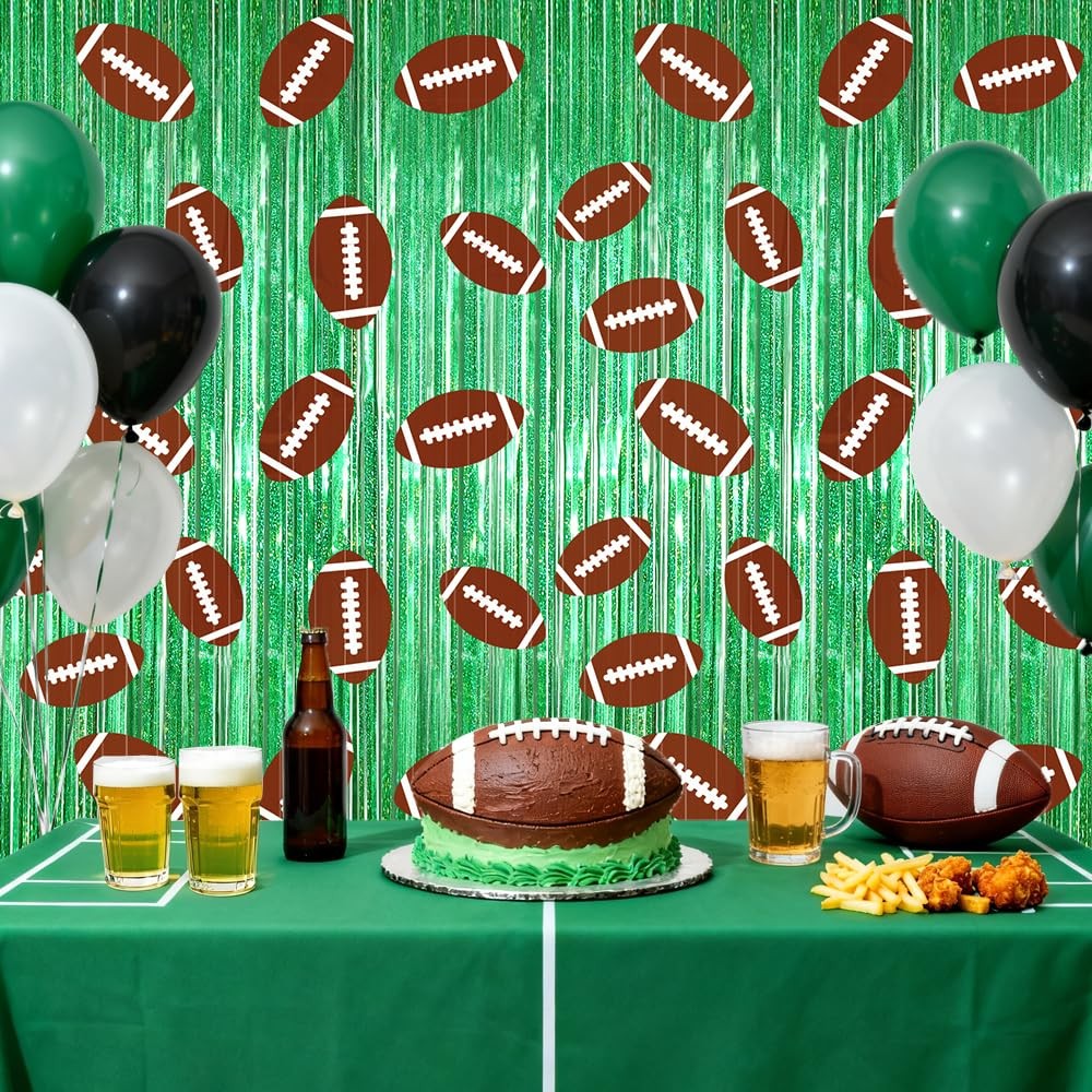 2 Pack Football Party Decorations Tinsel Backdrop Football Foil Fringe Curtains