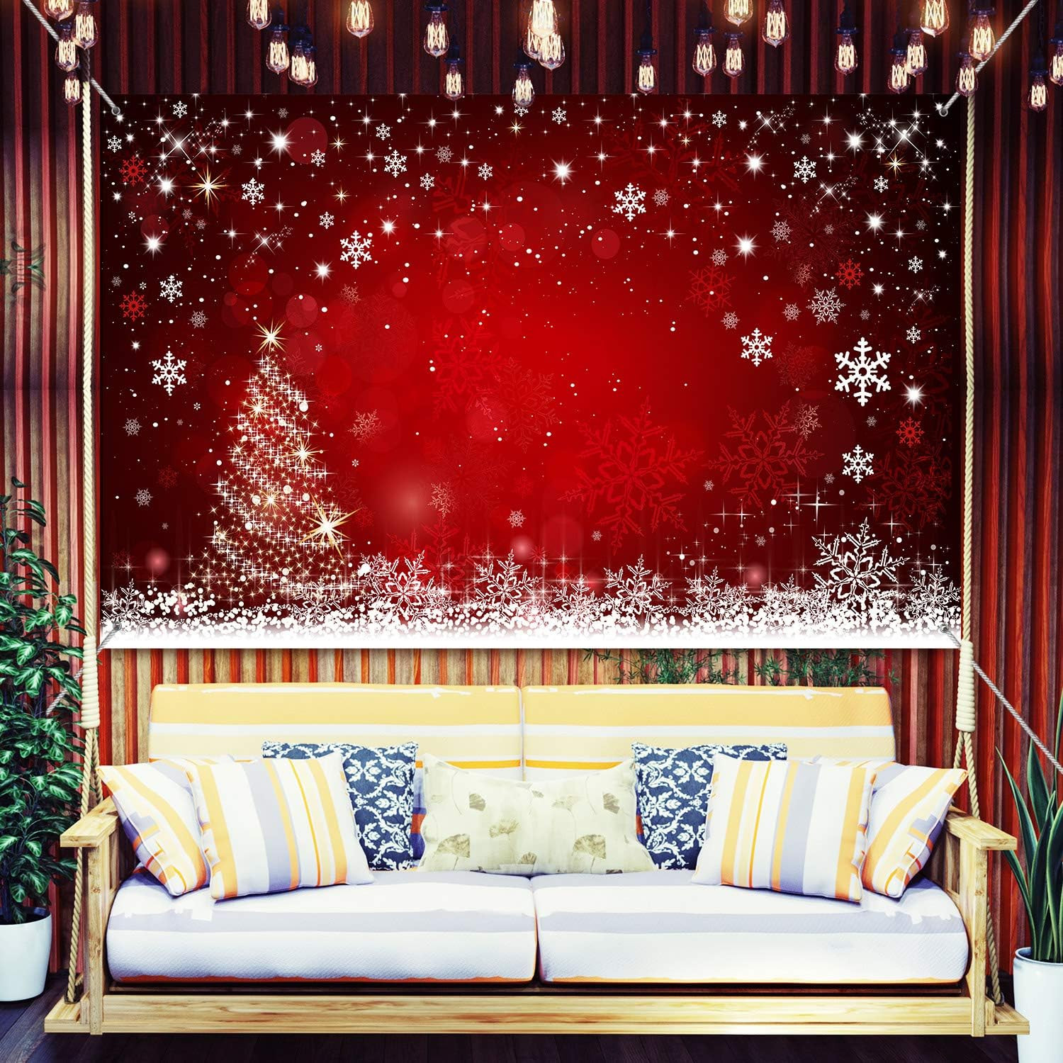 Red Christmas Backdrop 72.8×43.3 in Snowflake Tree Winter Party Photo Props Pack