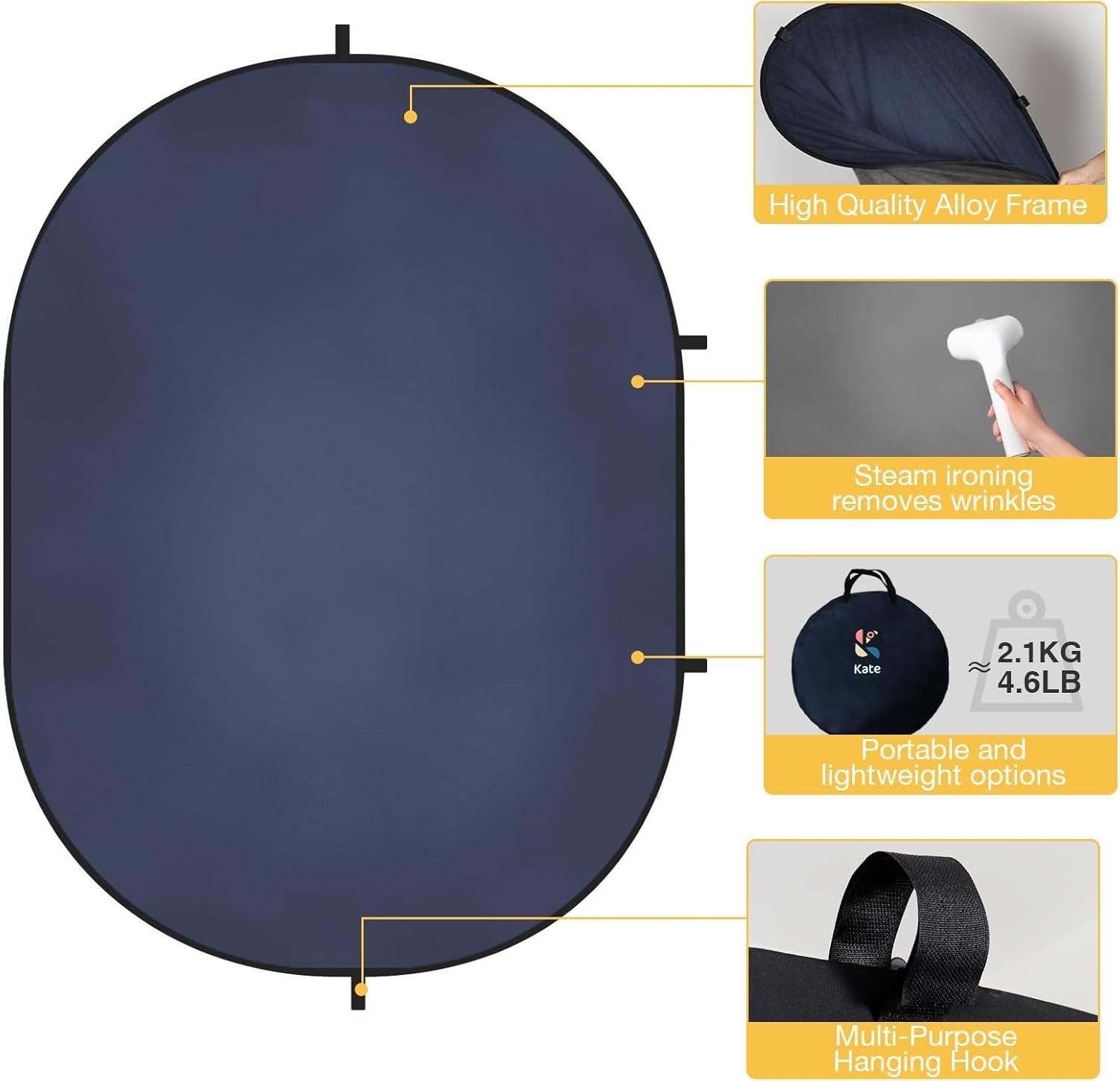 Backdrop Grey Blue Texture Kate 5×6.5ft(1.5x2m) Collapsible Pop up Reversible,