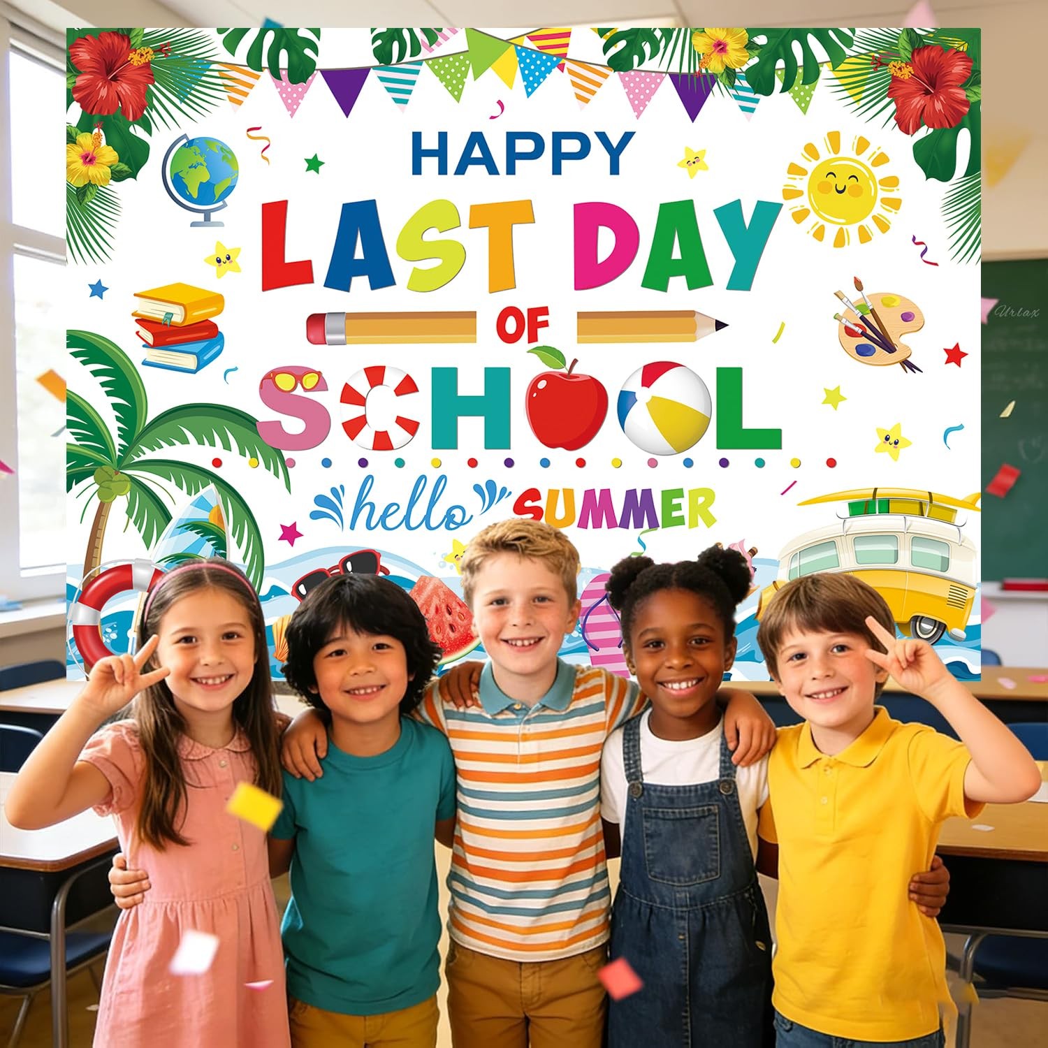 Happy Last Day School Hello Summer Backdrop 8x6Feet Photography Background