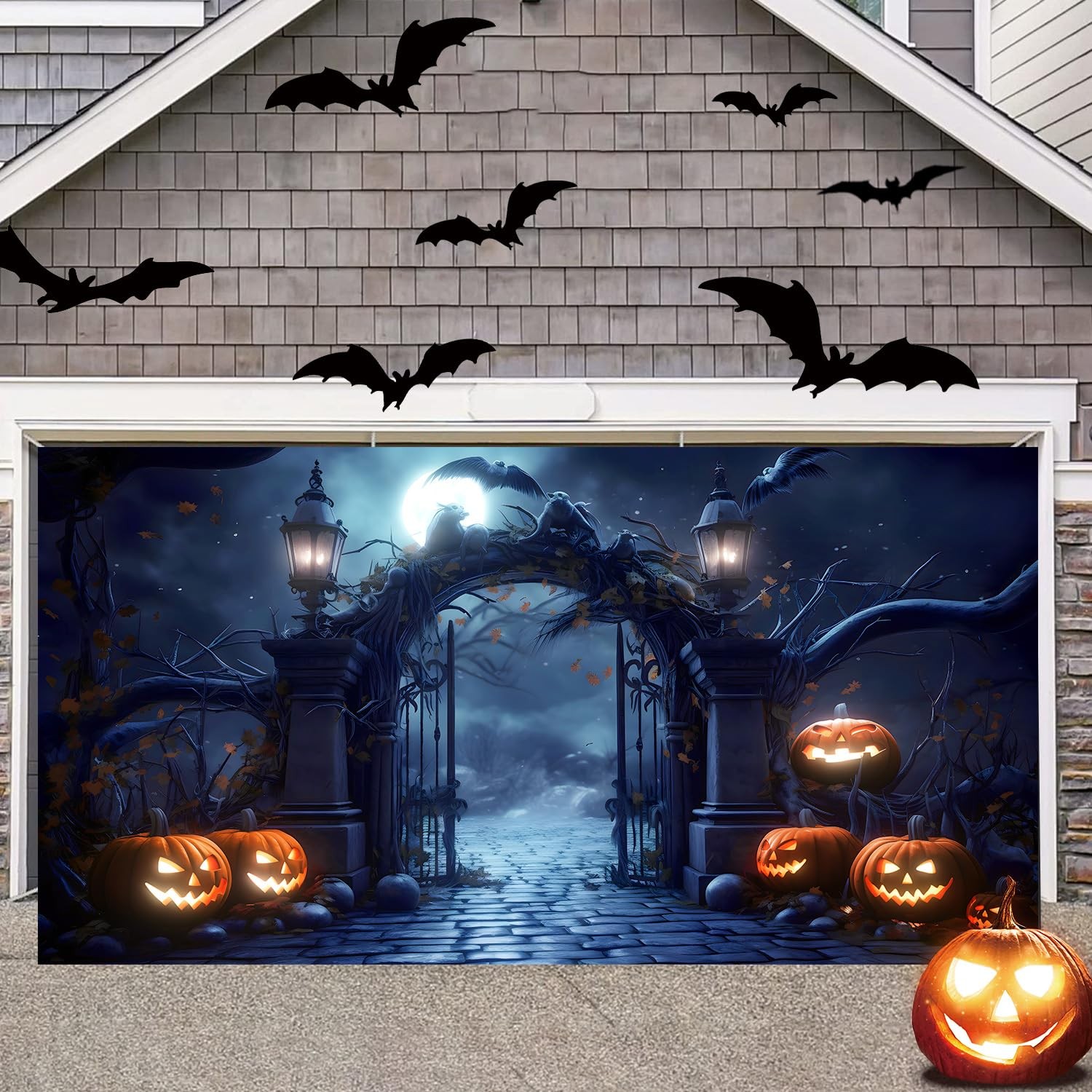 Halloween Garage Door Cover 7 x 16 ft, Large Hanging