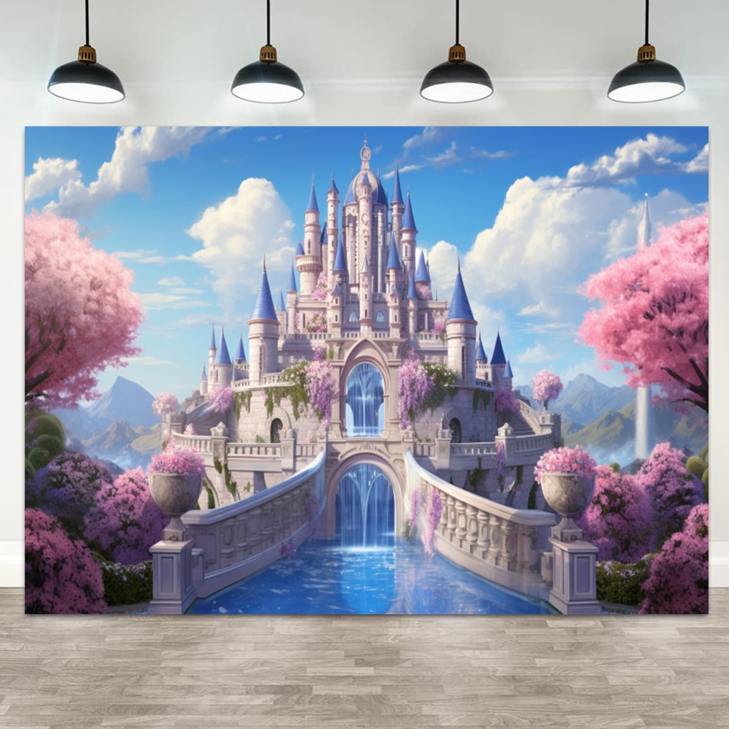 15x10ft Princess Castle Backdrop Pink Floral Blue Sky Photography Background …