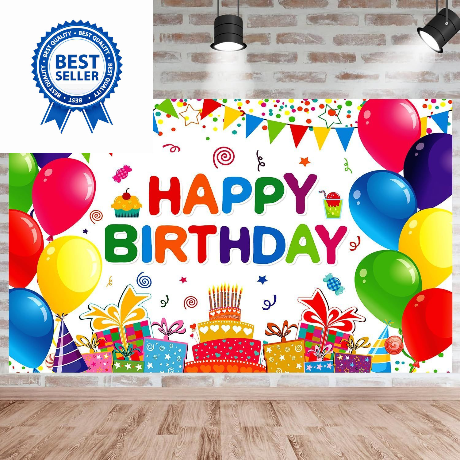Happy Birthday Backdrop Banner- Colorful 6×3.6ft, Multicolor