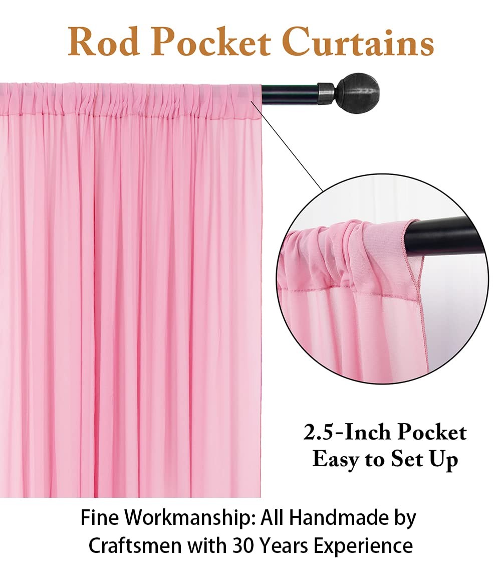2 PCS Pink Semi Sheer Curtains 84 Inch Rod Pocket Chiffon Backdrop Drapes