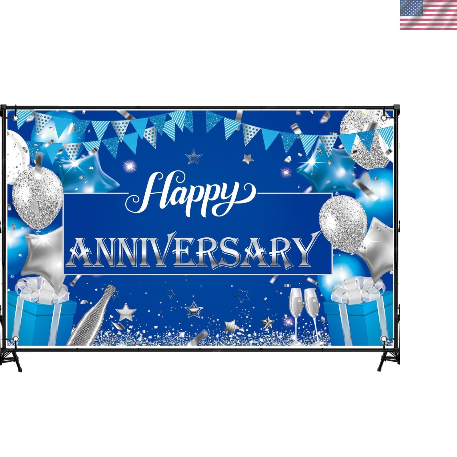 Versatile 6×3.6ft Blue and Silver Backdrop – Ideal for Anniversaries & Birthdays