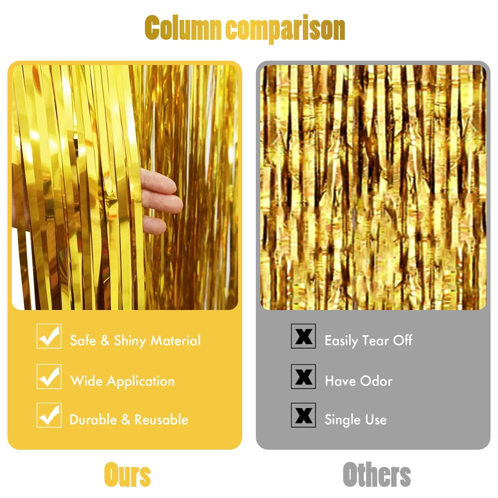Gold Foil Fringe Backdrop Curtains 3.3×8.2 Feet Metallic Tinsel Streamer 2 PCS