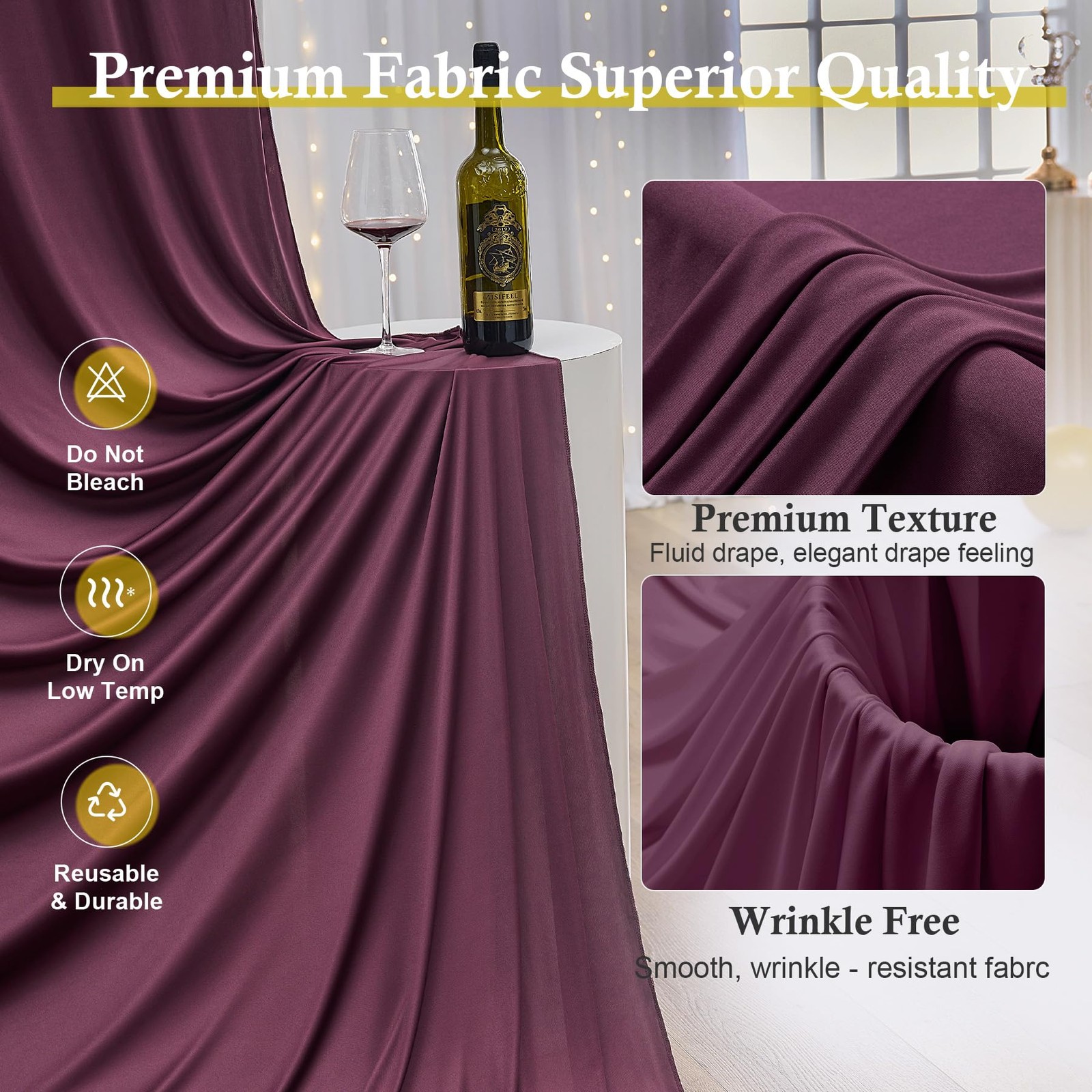 50ft x 12ft Burgundy Backdrop Curtains for 5FT×12FT_10 Panels,