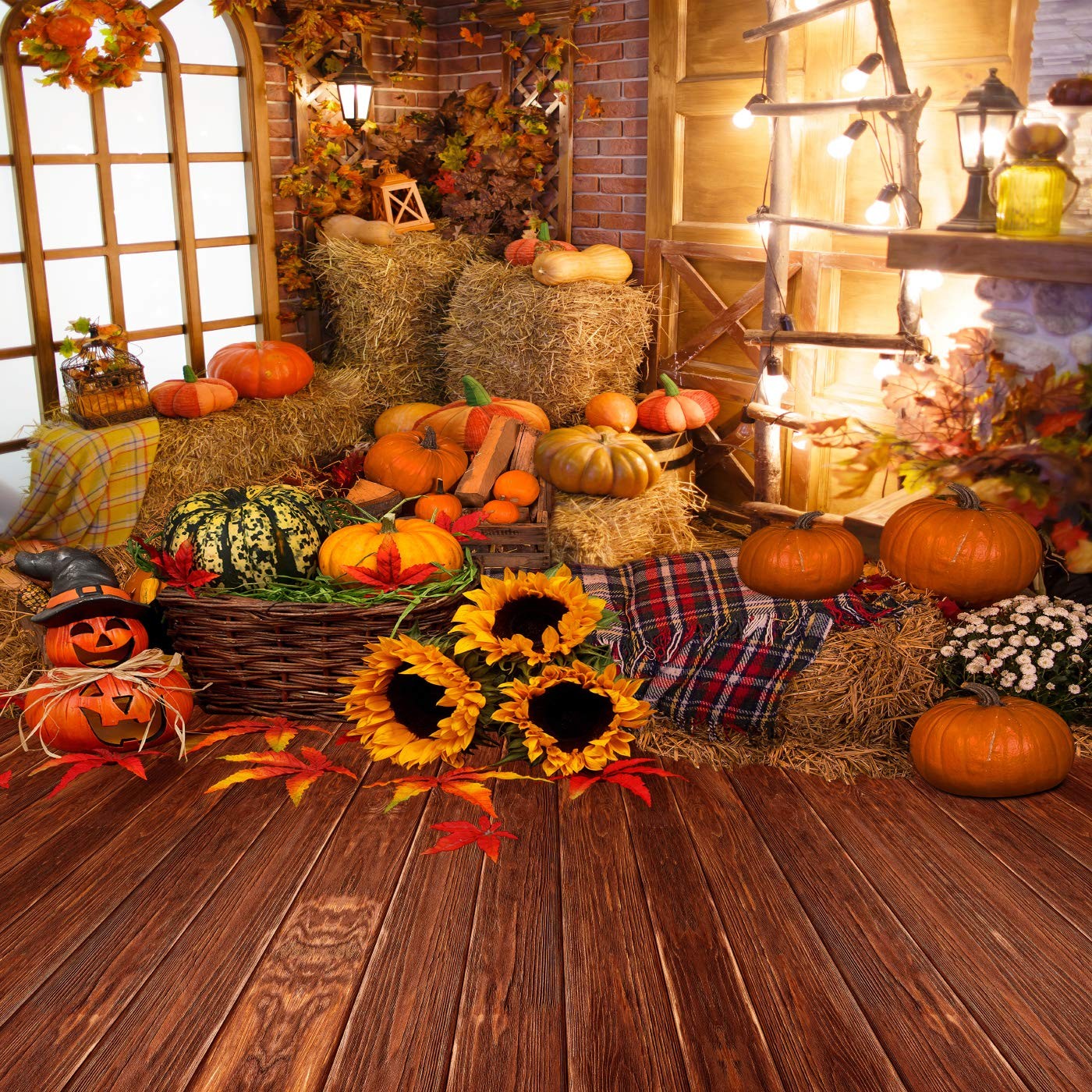 1 PCS 8×8 FT Fall Thanksgiving Halloween Pumpkin Vinyl Photo Backdrop Background