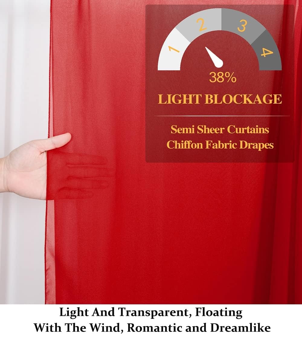 Red Chiffon Backdrop Curtain 2 Panels 29×96 Inch Wedding Drapes Photo Window