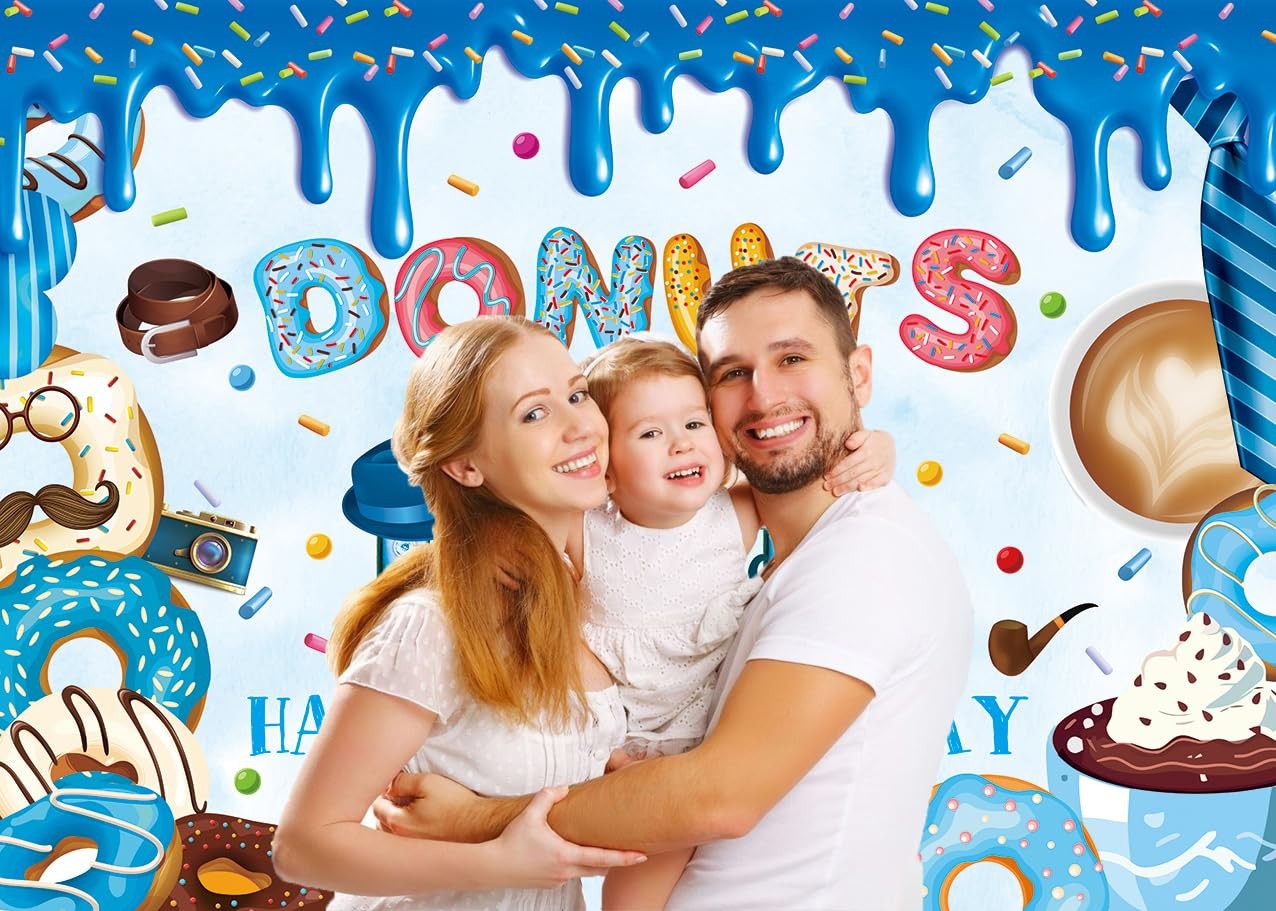 Happy Father’s Day Banner Backdrop 8x6FT Best Dad Ever Donuts 8x6FT, Blue