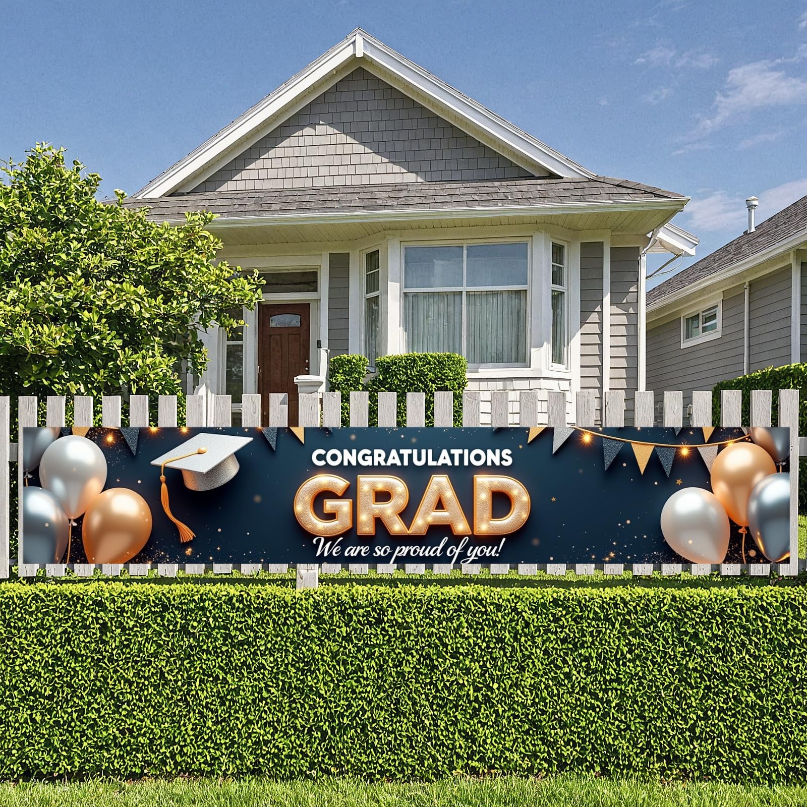 Graduation Banner 2026 Gold and Navy Blue Congrats Grad Banner Class of 2026 Dec
