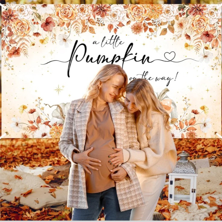 Pumpkin Baby Shower Photo Backdrop Banner Fall Theme Party Decor 70 x 43