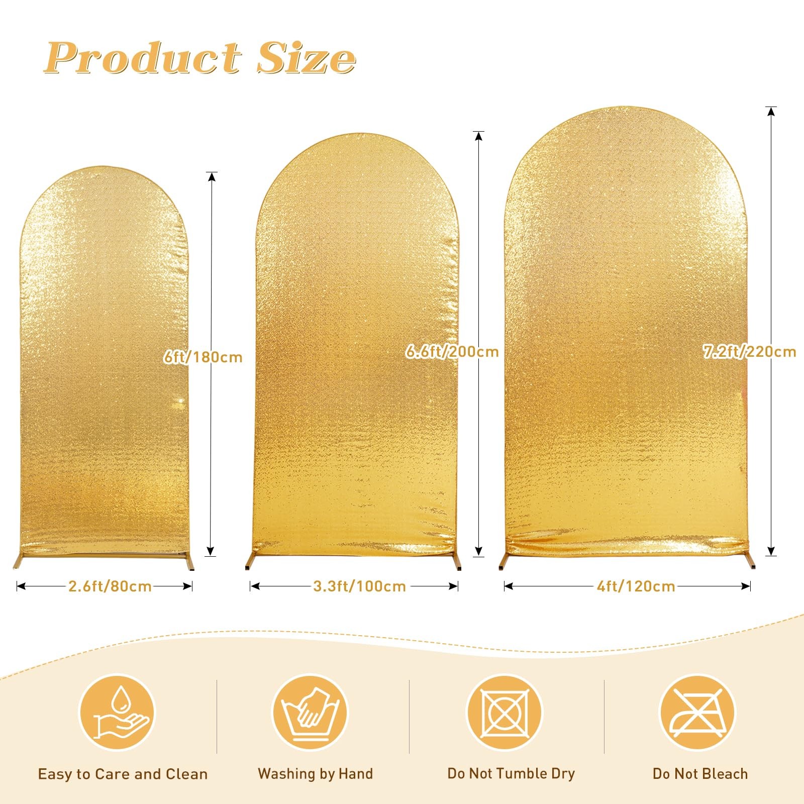 Arch Backdrop Cover Set of 3, 7.2FT 6.6FT 6FT Gold Bling Sequin Backdrop, Rou…