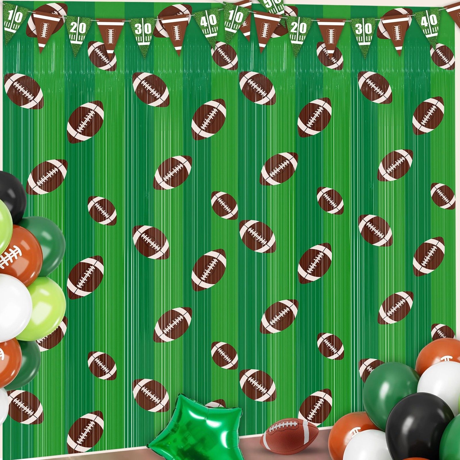 2 Pack Football Party Decorations Tinsel Backdrop Football Foil Fringe Curtains