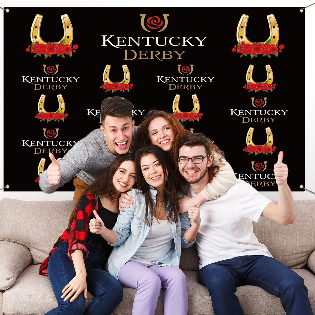 Rainlemon Kentucky Derby Photo Booth Backdrop 5.9ft*3.6ft, Multicolor