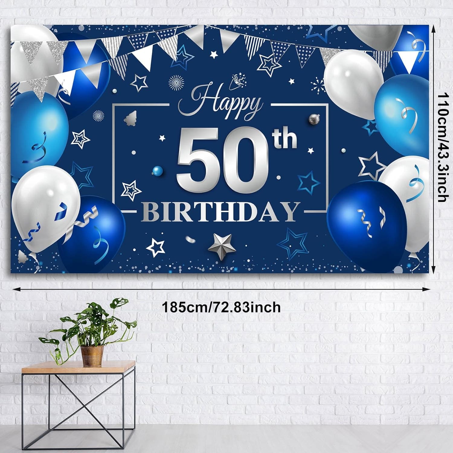 Tatuo Happy Birthday Party Decorations Navy Blue and 180 x 150 cm, 50th