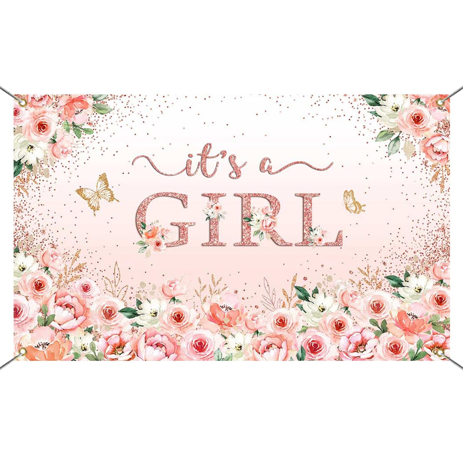 Girl Baby Shower Backdrop Banner Rose Gold It’s a Girl Baby Shower Decorations..