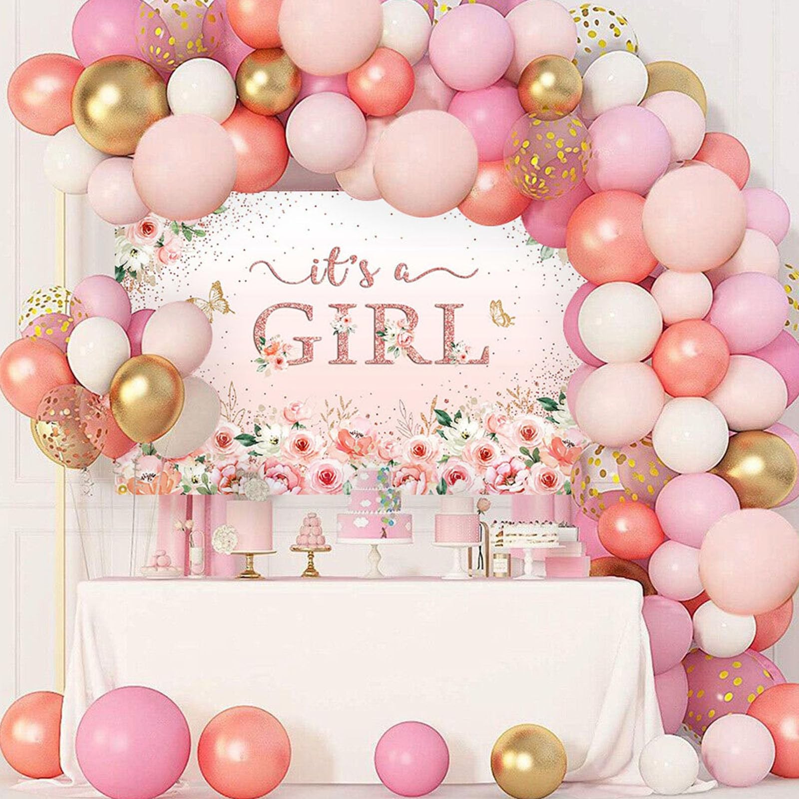 Girl Baby Shower Backdrop Banner Rose Gold It’s a Girl Baby Shower Decorations..