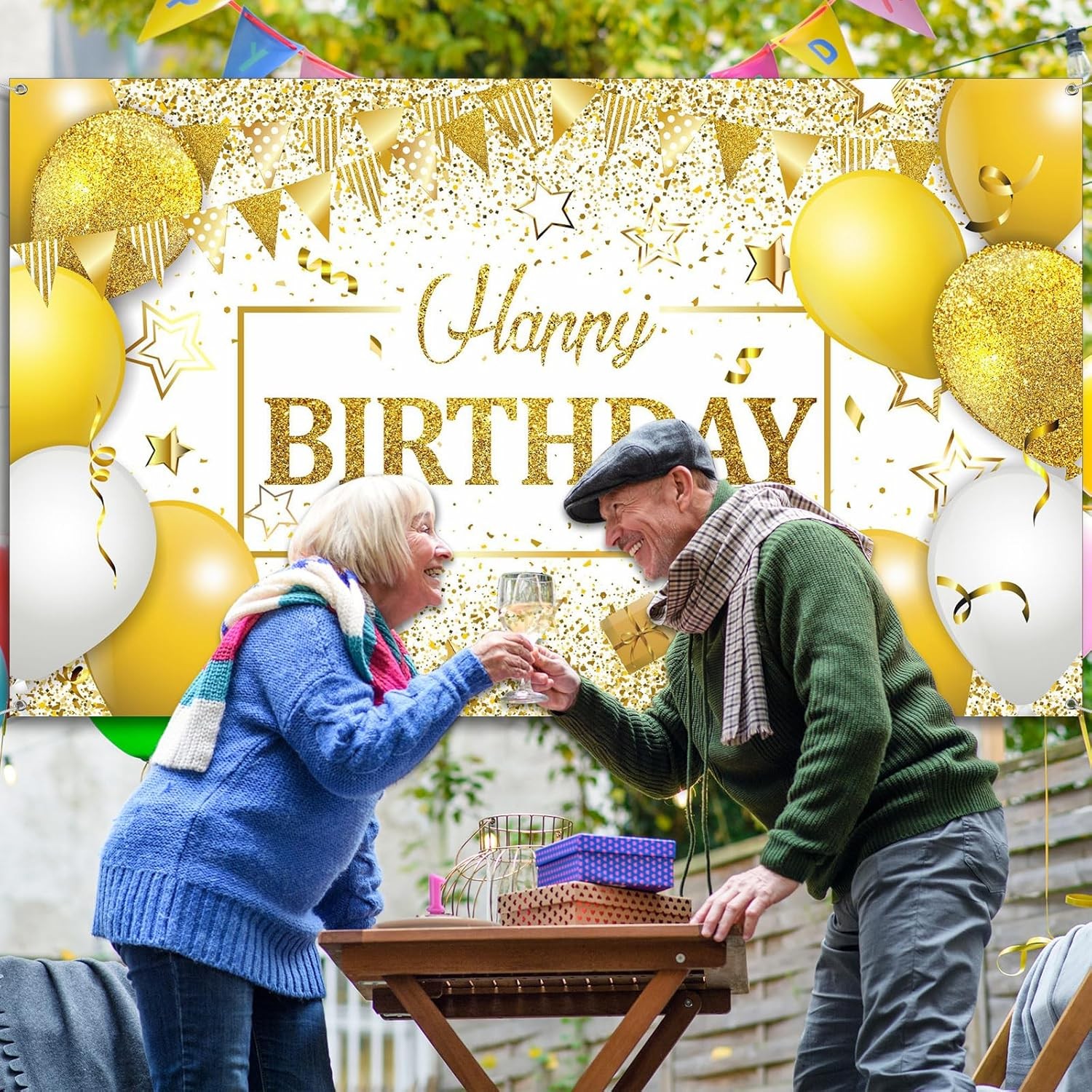 Happy Birthday Decorations Backdrop Banner, Glitter Birthday Backdrop Sign Poste