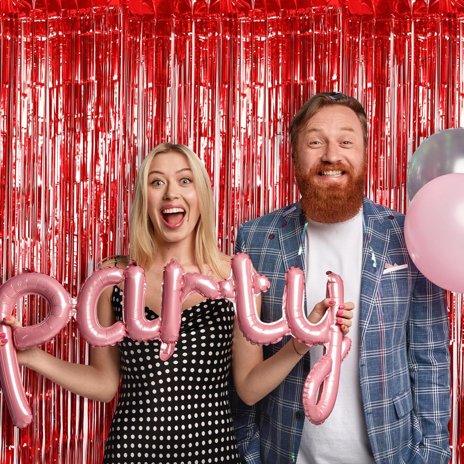 10 PCS Red Tinsel Foil Fringe Curtain Backdrop 3.2×9.8 Ft Photo Booth Decor