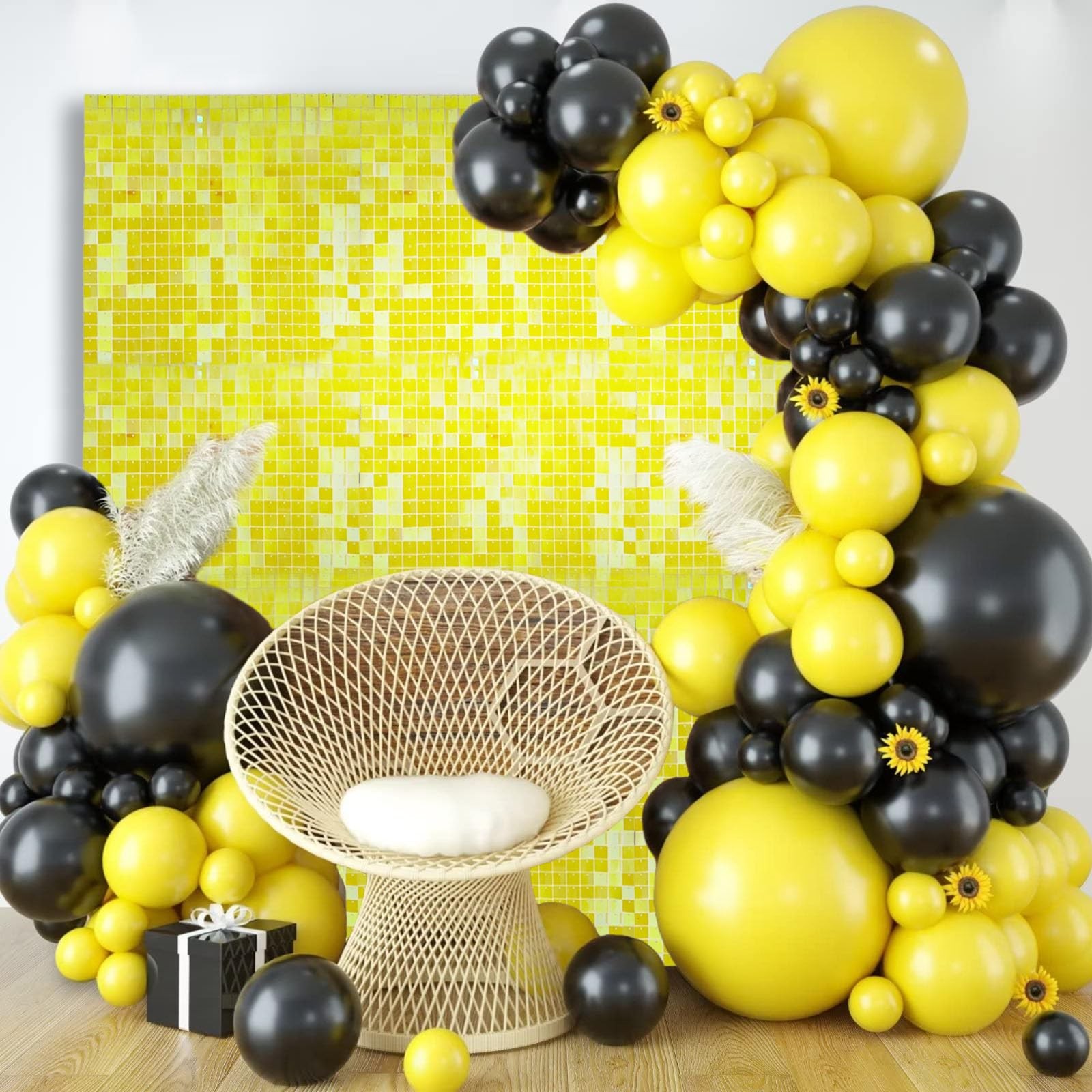 48 PCS Colorful Yellow Shimmer Wall Backdrop, Square Sequin