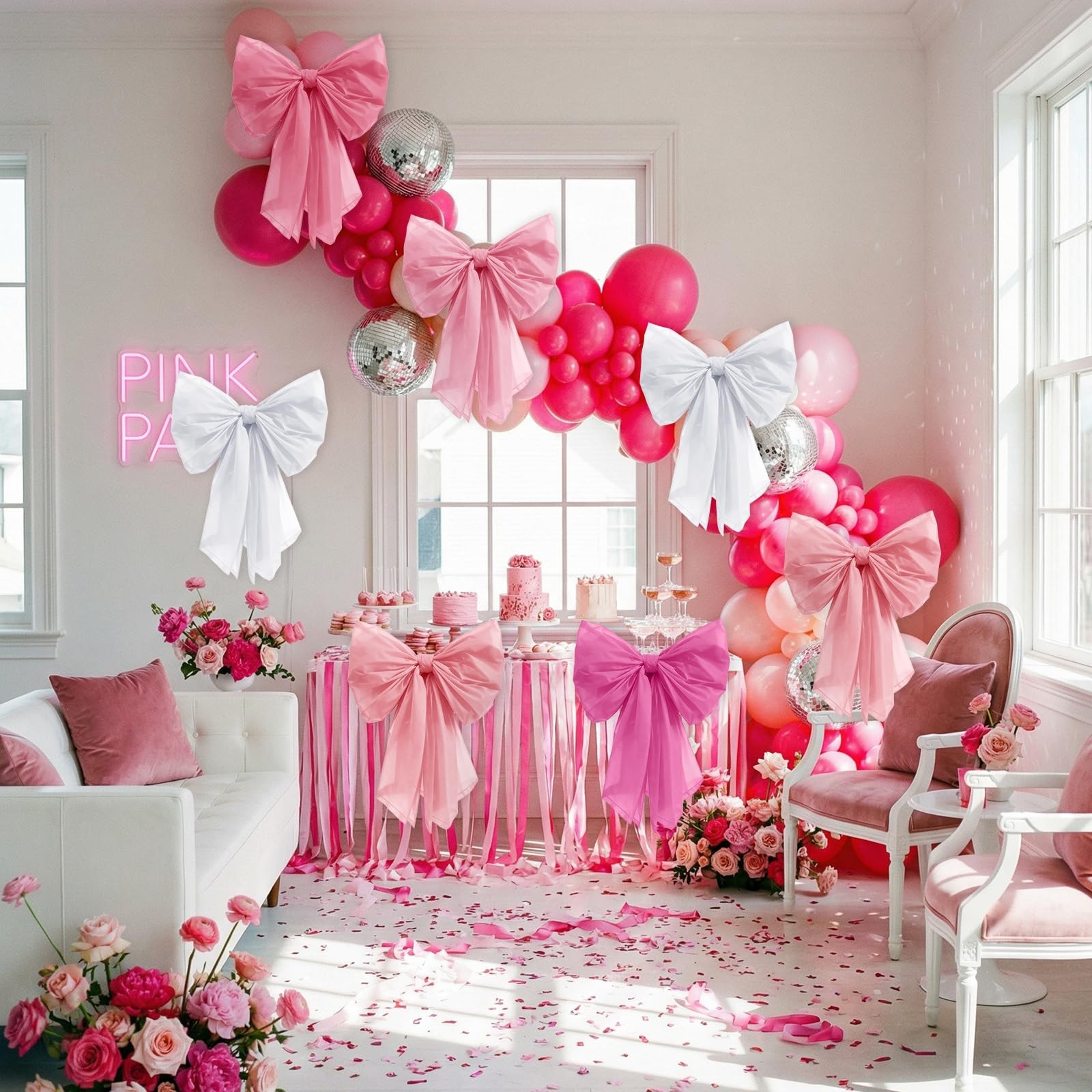 10 PCS Pink Bow Wall Decor DIY Giant Big Hanging Wedding Birthday Backdrop