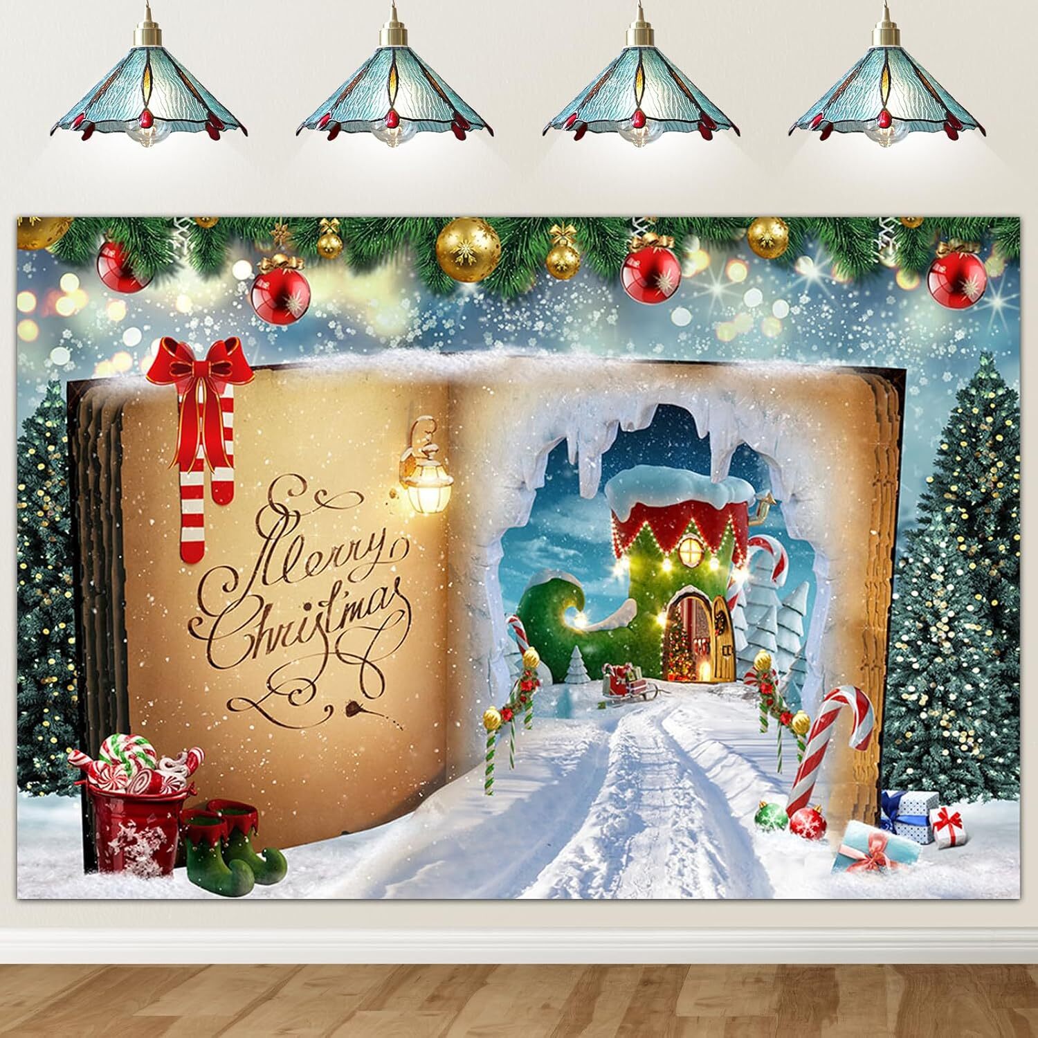 Avezano Christmas Backdrop for Photography Winter Snow Christmas Story Book Cand