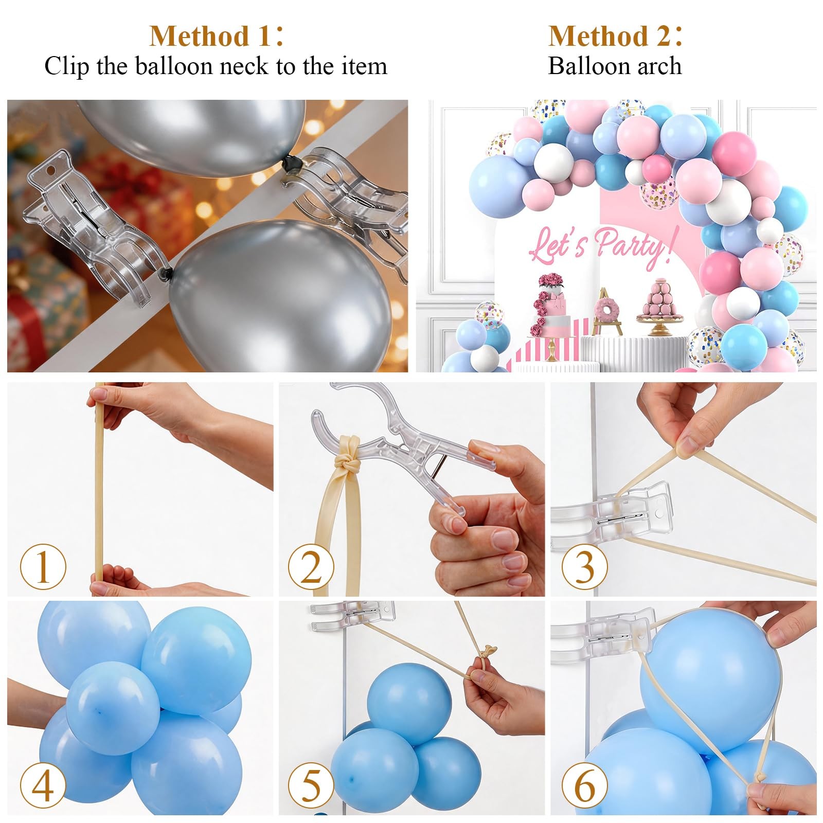 20 Pcs Large Balloon Arch Clips and 100 Pcs 260 Long Balloons, 3.5 Inch Plast…