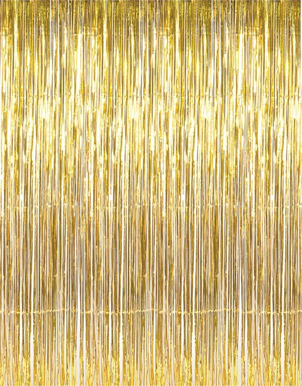 GOER 3.2 ft x 9.8 Metallic Tinsel Foil Fringe Curtains Party 1 Pack, Gold