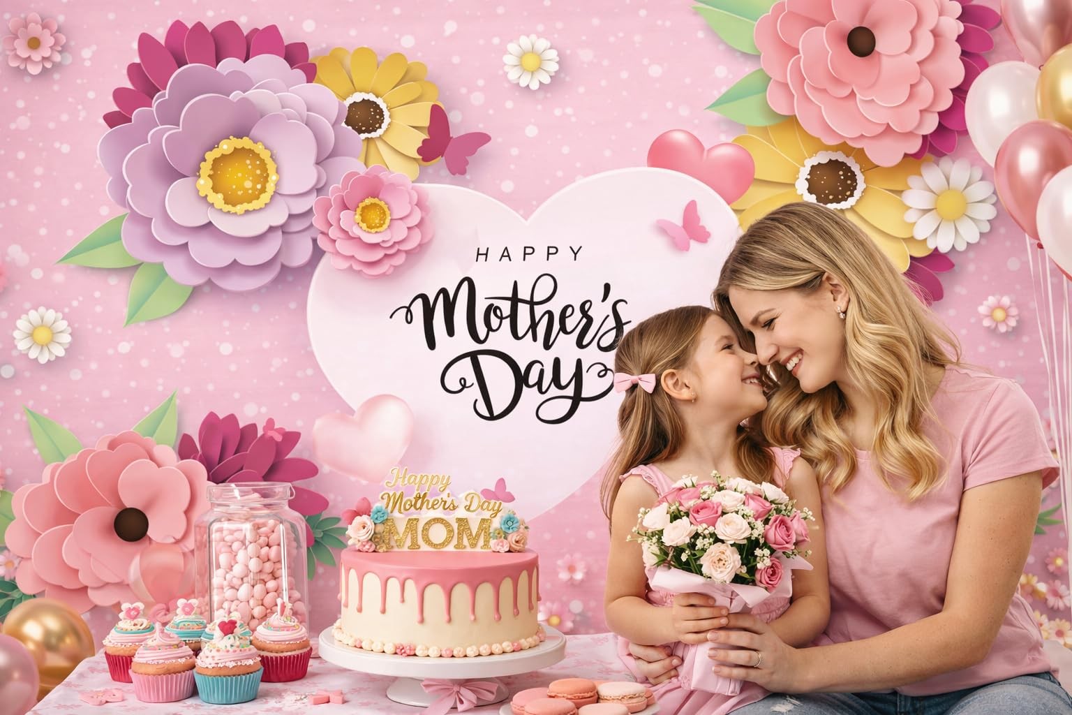 7x5ft Happy Mother’s Day Photo Backdrops Thanks Mother Party Photoshoot Backdrop