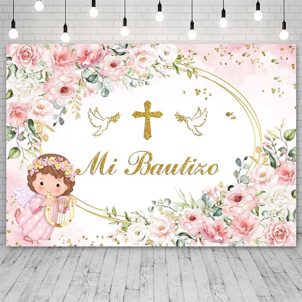 7x5ft Pink Mi Bautizo Backdrop for Girls Baby Shower God Bless First Holy Com…