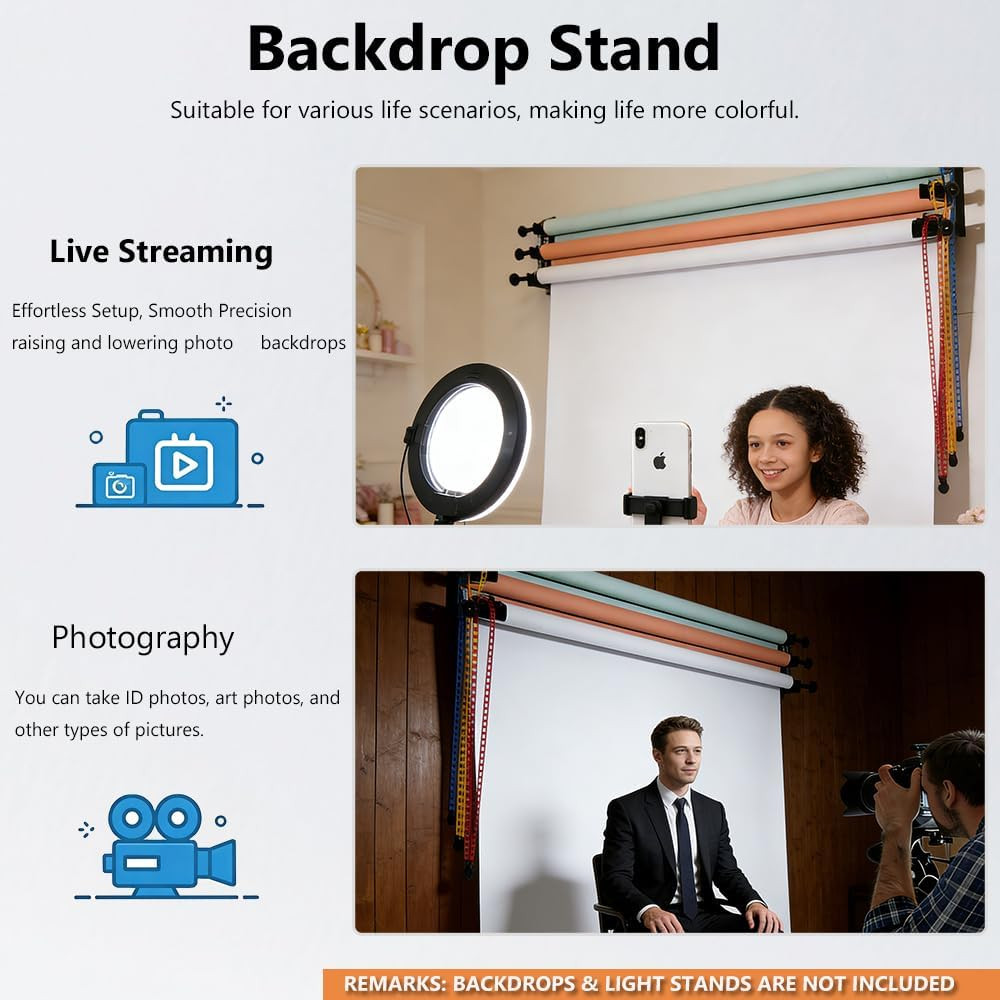 Photography Backdrop Wall Mount 3 Roller Support System,Manual Photo Background