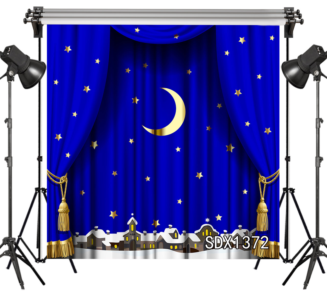 Blue Curtain Xmas Stage 10x10ft Vinyl Photography Studio Backdrop Background