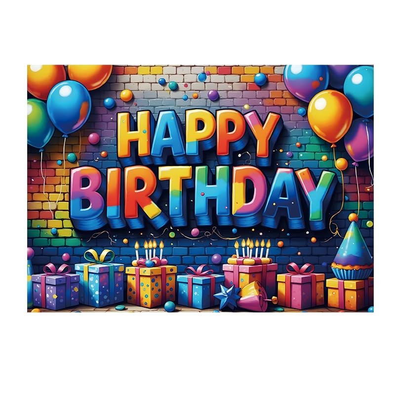 Happy Birthday Backdrop Banner Sign for Boys Girls 5.9×3.6 ft Multicolor
