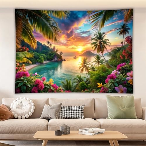 TNDEA Summer Beach Tapestry,Hawaiian Beach Party 48″L x 36″W Seascape