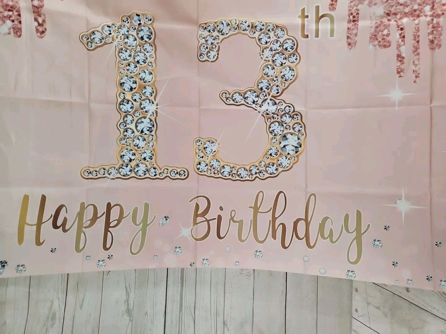 Happy 13th Birthday Banner Backdrop Decorations for Girls 43″x6′